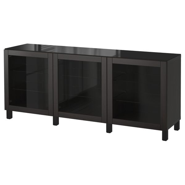 Комбинация для хранения с дверцами БЕСТО, Синдвик черно-коричневый прозрачное стекло (180x40x74 см) - фото 1