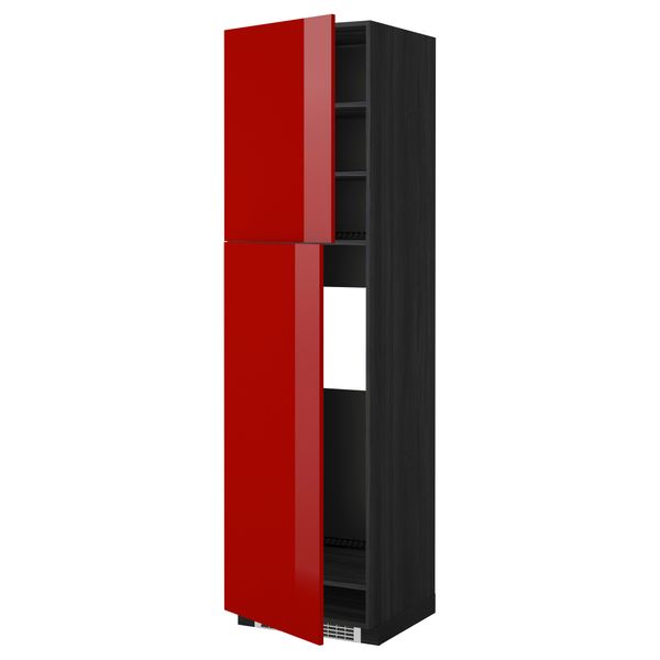 Высокий шкаф для холодильника, 2 дверцы МЕТОД, черный, Рингульт красный - схема-чертеж с размерами