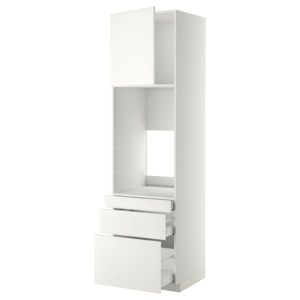 Высокий шкаф для двойной духовки, 3 ящика, дверца МЕТОД / МАКСИМЕРА, белый, Хэггеби белый - схема-чертеж с размерами