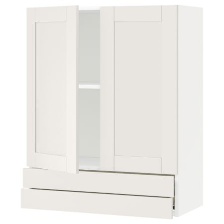 Навесной шкаф, 2 дверцы, 2 ящика МЕТОД / ФОРВАРА, белый, Сэведаль белый