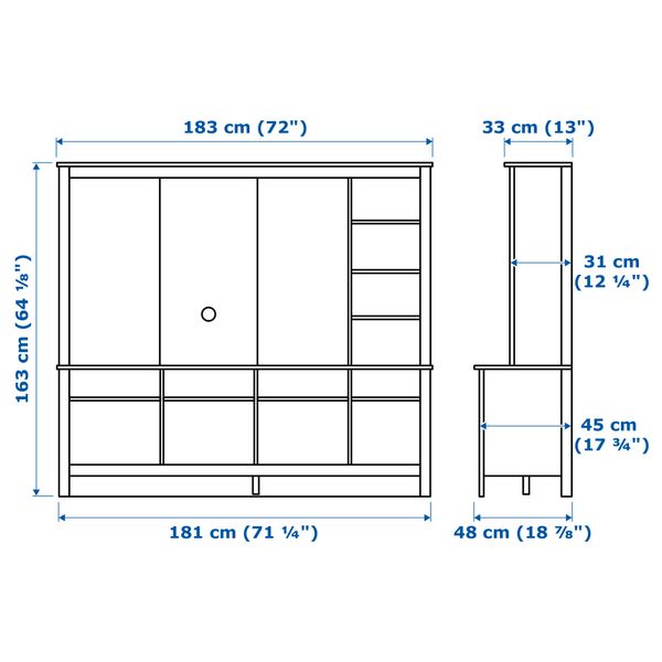 Шкаф для ТВ ТОМНЭС, белый (183x48x163 см) - схема-чертеж с размерами