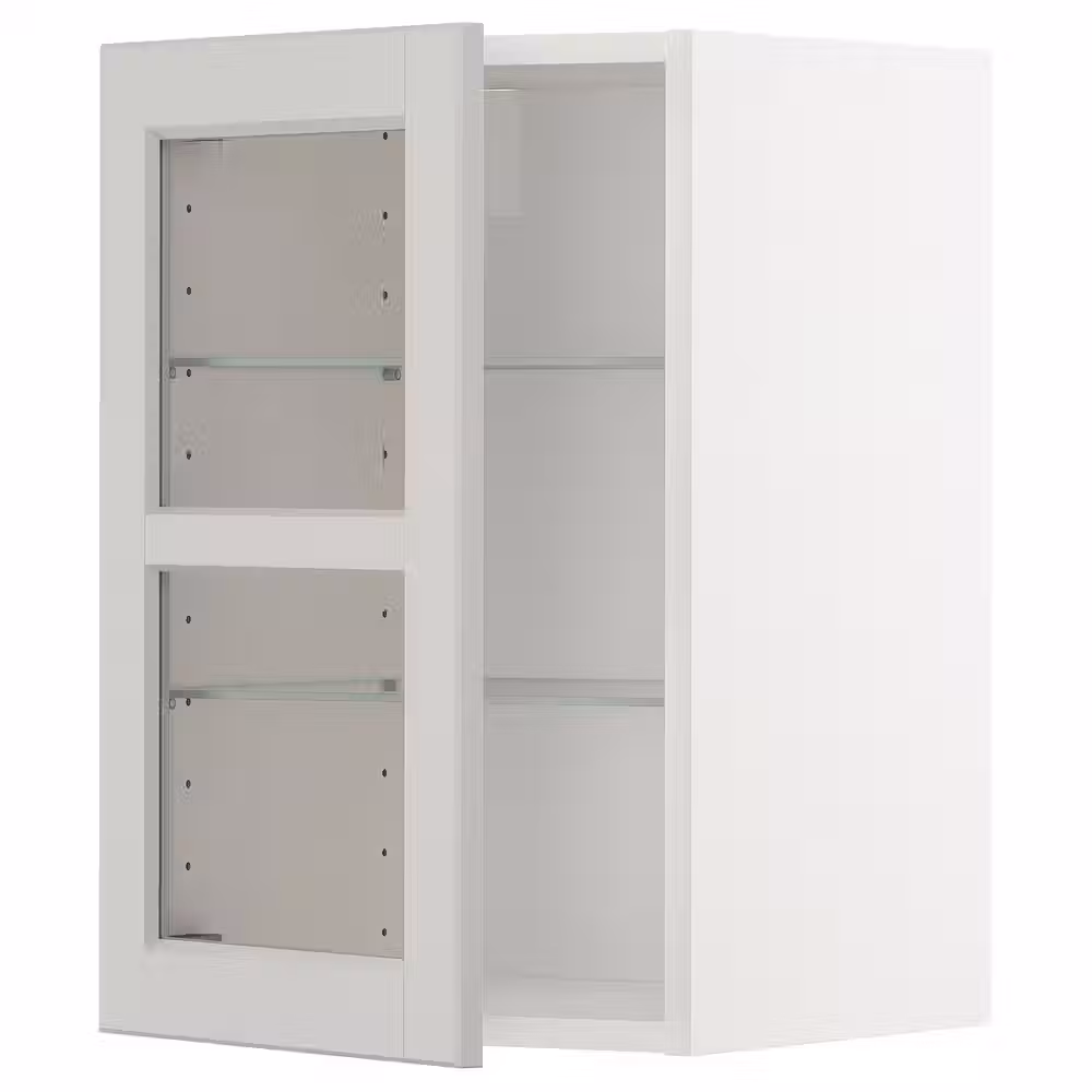 METOD Навесной шкаф/полки/стеклян дверца - белый/Lerhyttan светло-серый 40x60 см - фото 1