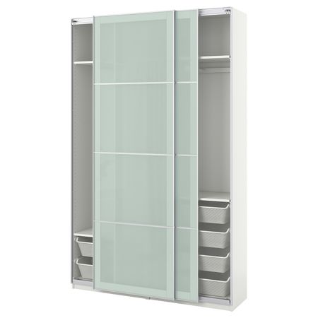 Гардероб, белый, Сэккен матовое стекло 150x44x236 см IKEA ПАКС 393.058.54