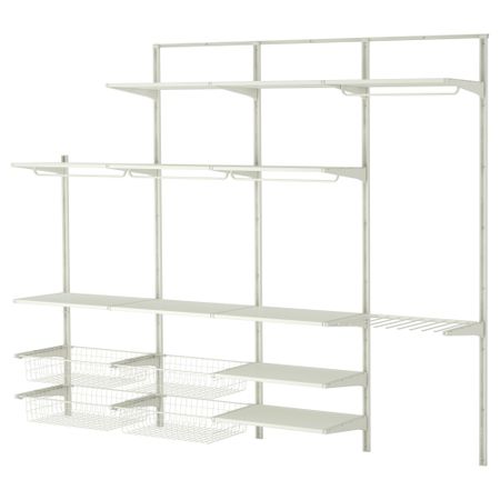 Настенная шина, полки, вешалка для брюк АЛЬГОТ, белый (254x40x196 см)