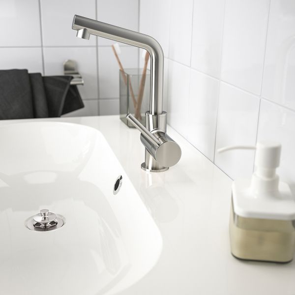 Смеситель для раковины с выпуском, цвет нержавеющей стали IKEA LUNDSKÄR ЛУНДШЭР 703.473.09 - фото 2