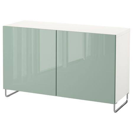 Комбинация для хранения с дверцами, белый, СЕЛЬВИКЕН/СУЛАРП глянцевый/серо-зеленый светлый, 120x40x74 см IKEA БЕСТО 892.670.91