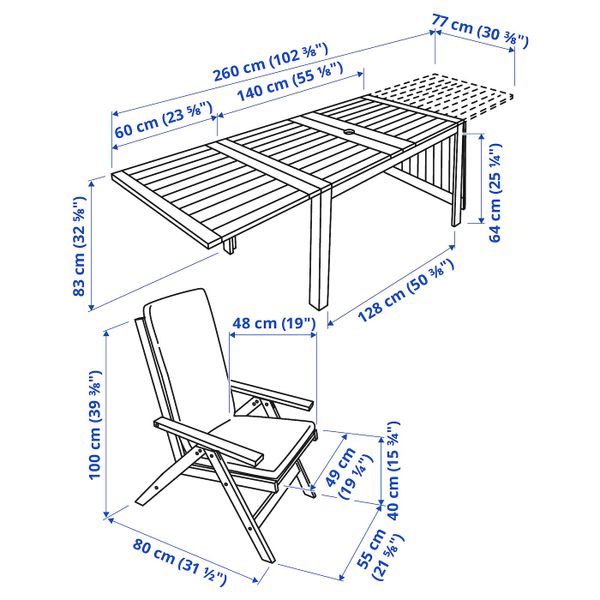 Стол+6кресел,д/сада, коричневая морилка/ФРЁСЁН/ДУВХОЛЬМЕН бежевый IKEA ÄPPLARÖ ЭПЛАРО 392.687.43 - схема-чертеж с размерами
