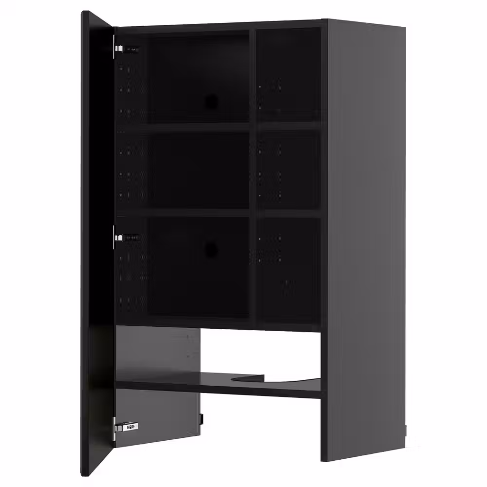 METOD Навесной шкаф д/вытяжки/полка/дверь - черно-серый/Bodbyn чёрный 60x100 см - фото 1