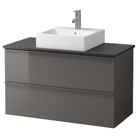 Шк п-раковину/столешн45x45/раковина  , глянцевый серый, черный (102x49x72 см)