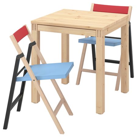 IKEA PS 2026 IKEA PS 2026 Стол и 2 складных стула - сосна/синий/черный красный 70x70 см