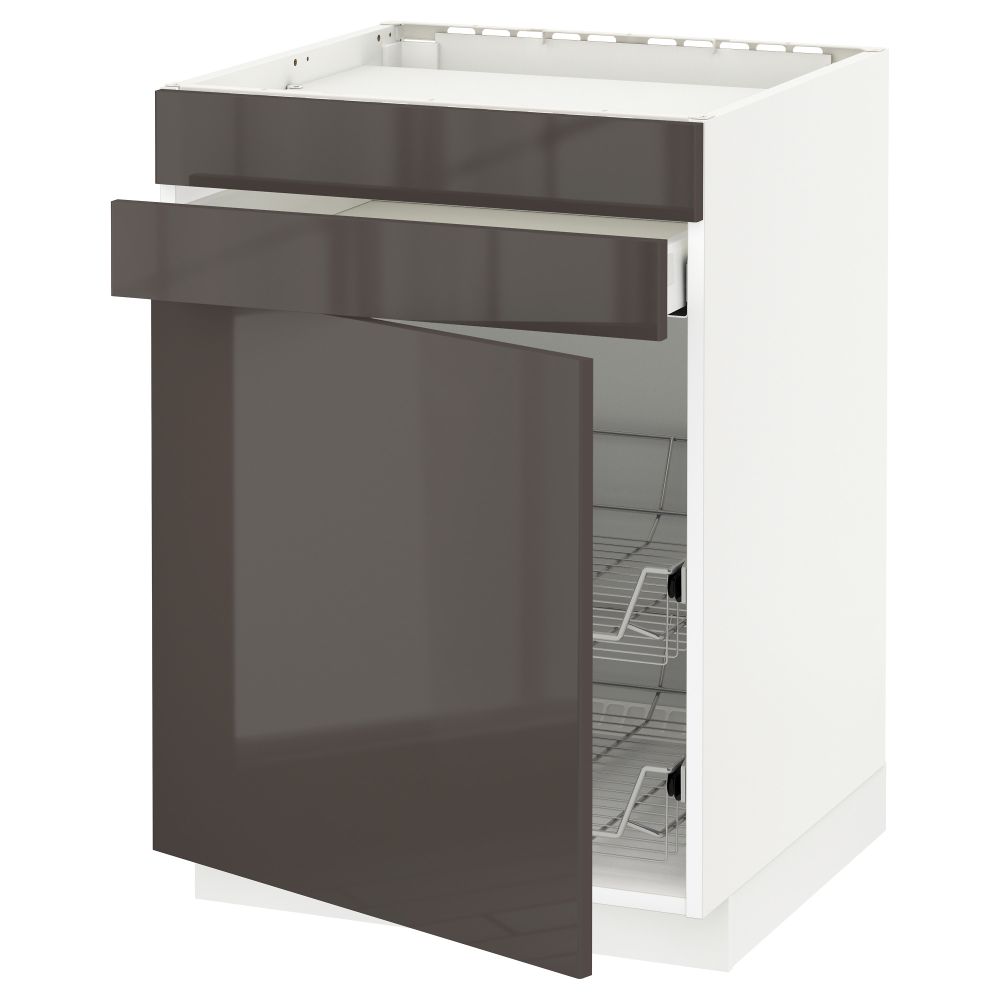 Напольный шкаф для варочной панели, ящик, 2 проволочных корзины МЕТОД / МАКСИМЕРА, белый, Рингульт серый (60x60 см) - схема-чертеж с размерами