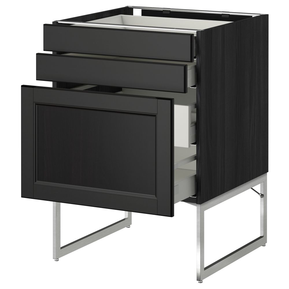 Напольный шкаф 3 фронтальных панели, 2 нижних, 2 средних ящика МЕТОД / МАКСИМЕРА, черный, Лаксарби черно-коричневый - схема-чертеж с размерами