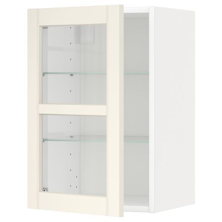 Навесной шкаф с полками, стекляными дв, белый/Хитарп белый с оттенком 40x60 см IKEA METOD МЕТОД 792.404.22