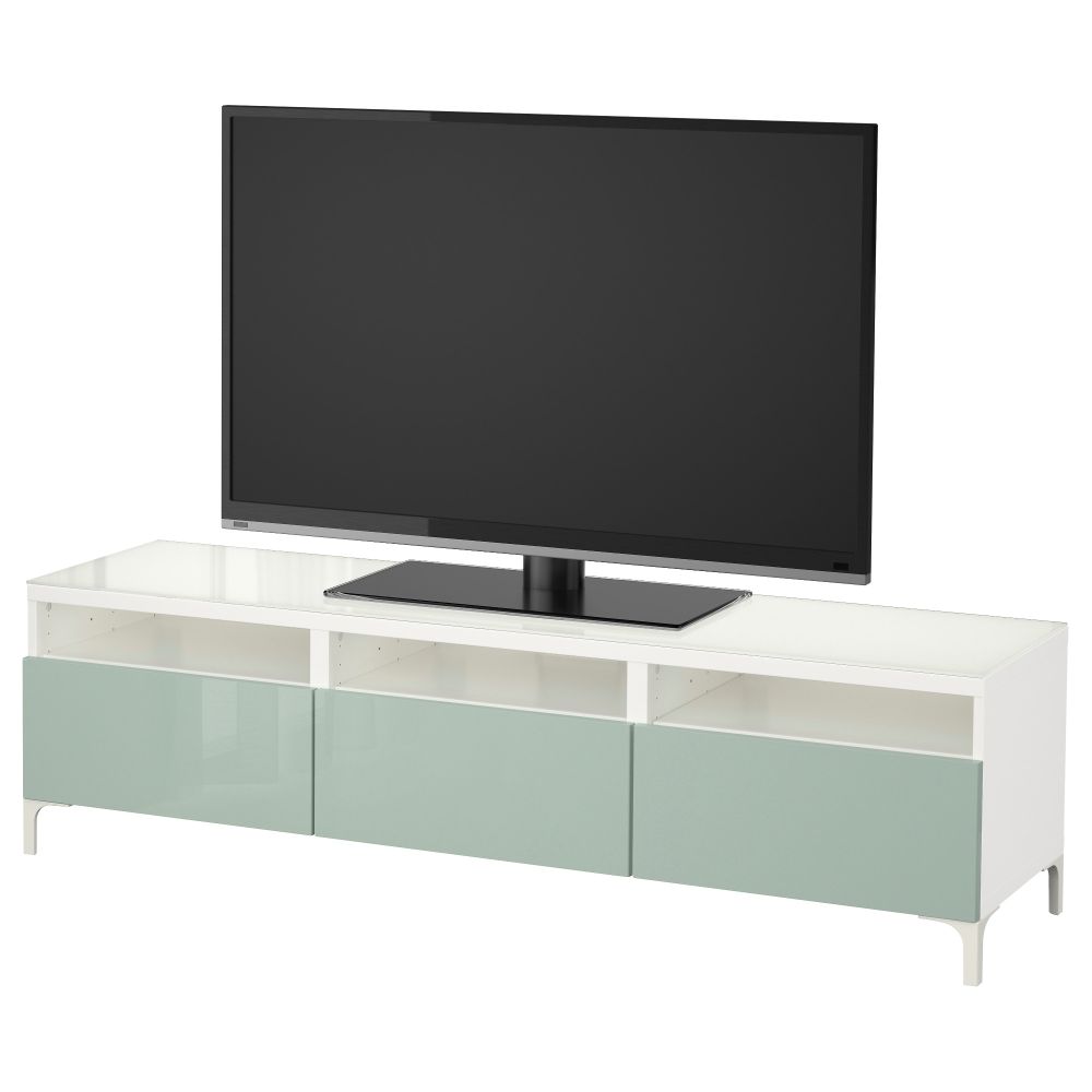 Тумба для ТВ с ящиками БЕСТО, белый, Сельсвикен глянцевый/серо-зеленый светлый (180x40x48 см) - фото 1