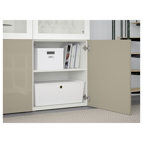 Комбинация для хранения со стеклянными дверцами БЕСТО, белый, Сельсвикен глянцевый/бежевый прозрачное стекло (120x40x192 см) - схема-чертеж с размерами