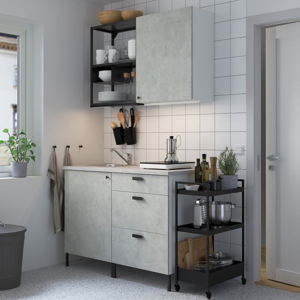 Кухня, 123x63.5x222 см, антрацит, под бетон IKEA BEGIVENHET БЕГИВЕНХЕТ 493.372.32 - фото 3