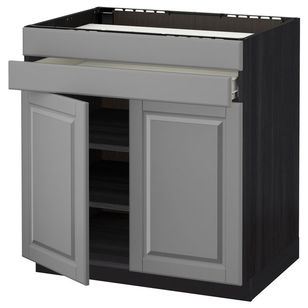 Напольный шкаф для варочной панели, 2 ящика, 2 фасада, 1 ящик МЕТОД / ФОРВАРА, черный, Будбин серый (80x60 см) - схема-чертеж с размерами