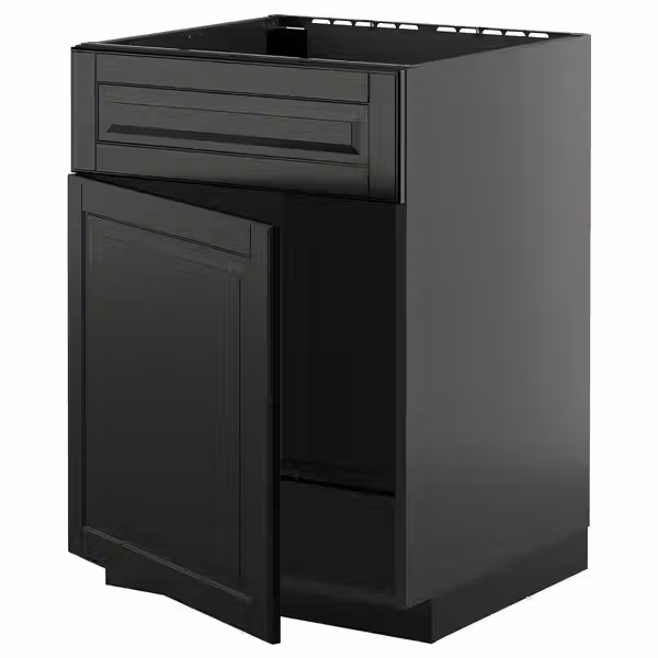 METOD Шкаф под мойку/дверь/фасад - черно-серый/Bodbyn чёрный 60x60 см - фото 1