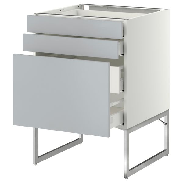 Напольный шкаф 3 фронтальных панели, 2 нижних, 2 средних ящика МЕТОД / МАКСИМЕРА, белый, Веддинге серый - схема-чертеж с размерами