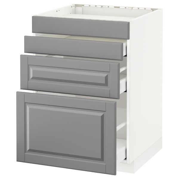Напольный шкаф для духовки, 4фасада, 3 ящика МЕТОД / МАКСИМЕРА, белый, Будбин серый - схема-чертеж с размерами