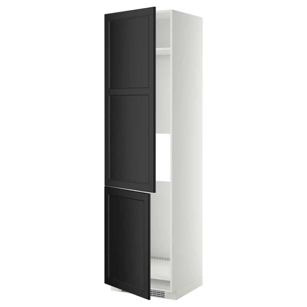 Высокий шкаф для холодильника/морозильника, 2 дверцы МЕТОД, белый, Лаксарби черно-коричневый (60x60x220 см) - схема-чертеж с размерами