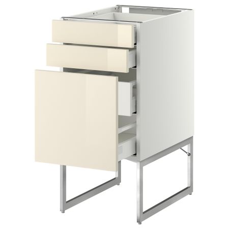 Напольный шкаф 3 фронтальных панели, 2 нижних, 2 средних ящика МЕТОД / МАКСИМЕРА, белый, Рингульт кремовый
