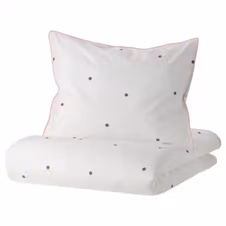 VÄNKRETS Пододеяльник и наволочка - орнамент «точки» белый/розовый 150x200/50x60 см
