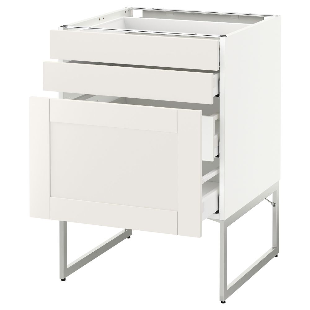 Напольный шкаф 3 фронтальных панели, 2 нижних, 2 средних ящика МЕТОД / МАКСИМЕРА, белый, Сэведаль белый - схема-чертеж с размерами