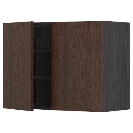 Навесной шкаф с полками, 2 дверцы, черный, Sinarp коричневый, 80x60 см IKEA METOD МЕТОД 594.667.37