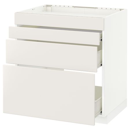 Напольный шкаф для духовки, 4фасада, 3 ящика МЕТОД / ФОРВАРА, белый, Веддинге белый