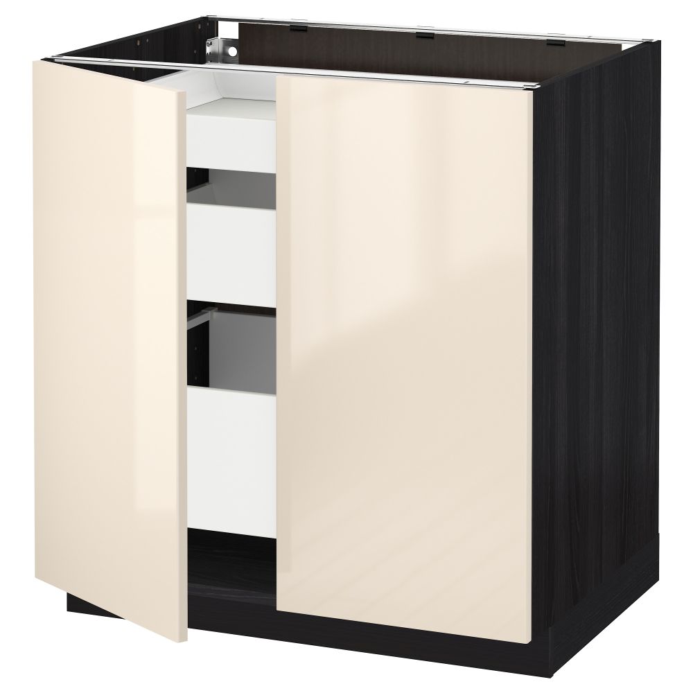 Напольный шкаф с 2 дверцами, 3 ящиками МЕТОД / МАКСИМЕРА, черный, Рингульт кремовый (80x60 см) - схема-чертеж с размерами