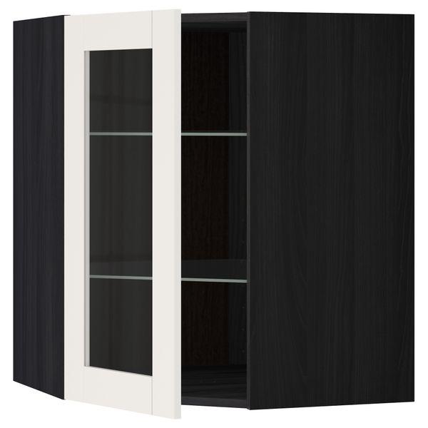 Угловой навесной шкаф с полками, стекляными дверцами МЕТОД, черный, Сэведаль белый - схема-чертеж с размерами