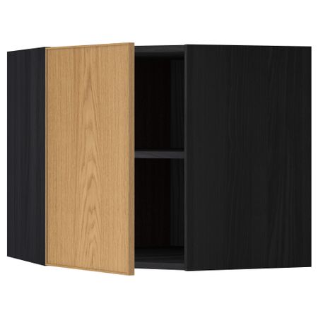 Угловой навесной шкаф с полками МЕТОД, черный, Экестад дуб