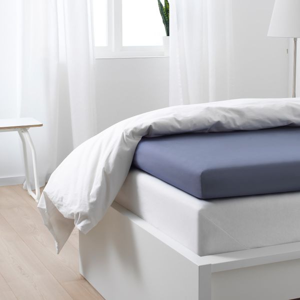 Натяжная простыня для тонкого матраса, сине-серый 90x200 см IKEA СЁМНТУТА 504.126.64 - схема-чертеж с размерами