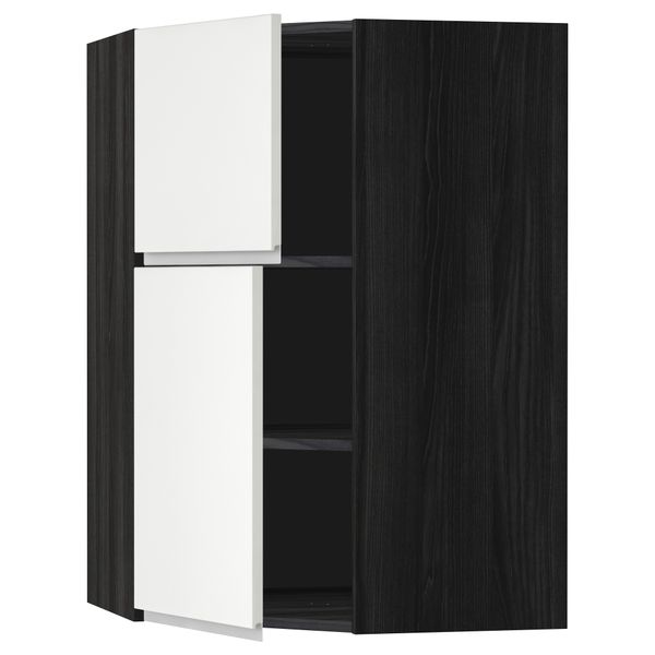 Угловой навесной шкаф + полки, 2 дверцы МЕТОД, черный, Нодста белый (68x100 см) - схема-чертеж с размерами