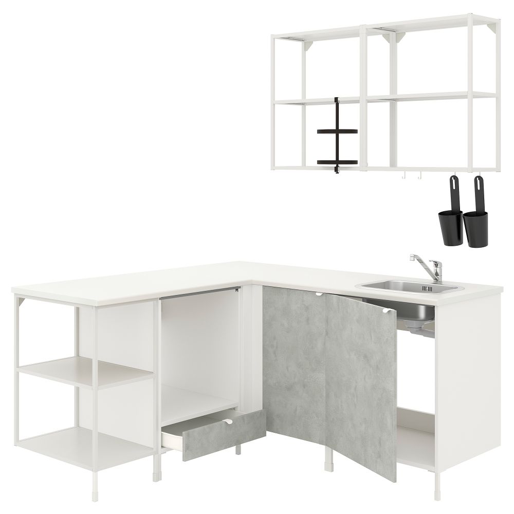 Угловая кухня, белый, под бетон IKEA BEGIVENHET БЕГИВЕНХЕТ 093.379.60 - фото 1