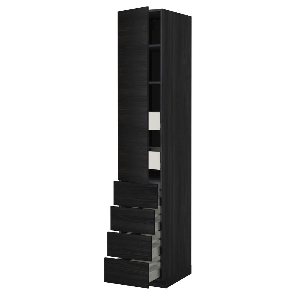 Высокий шкаф с полками/6 ящик, дверцами, 4 фронтальные панели МЕТОД / МАКСИМЕРА, черный, Тингсрид черный - фото 1