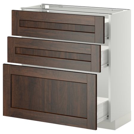 Напольный шкаф с 3 ящиками МЕТОД / ФОРВАРА, белый, Эдсерум коричневый