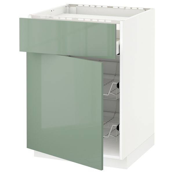 Напольный шкаф для варочной панели, ящик, 2 проволочных корзины МЕТОД / МАКСИМЕРА, белый, Калларп светло-зеленый (60x60 см) - схема-чертеж с размерами