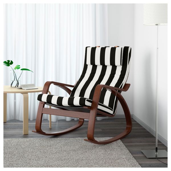 Кресло-качалка ПОЭНГ, классический коричневый, Стенли черный/белый - фото 2