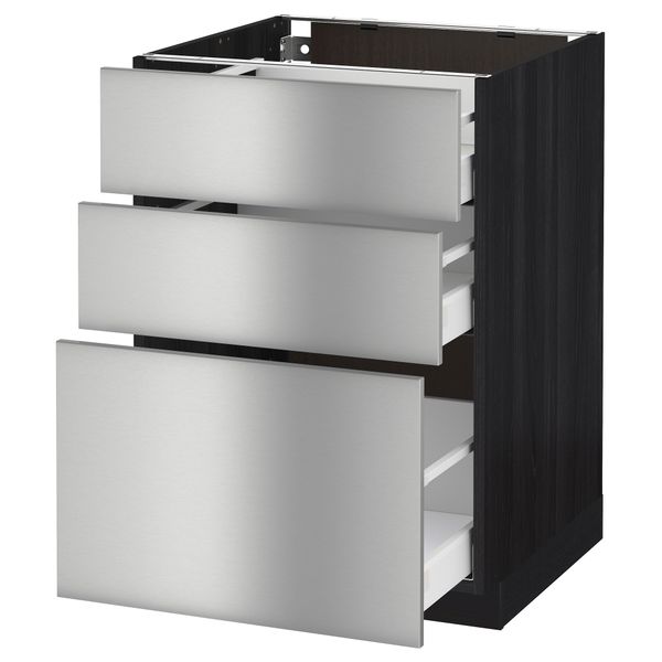 Напольный шкаф с 3 ящиками МЕТОД / МАКСИМЕРА, черный, Гревста нержавеющ сталь - схема-чертеж с размерами