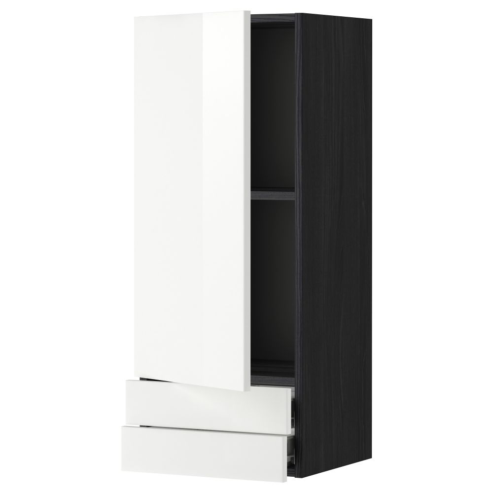 Навесной шкаф с дверцей, 2 ящика МЕТОД / ФОРВАРА, черный, Рингульт белый - фото 1