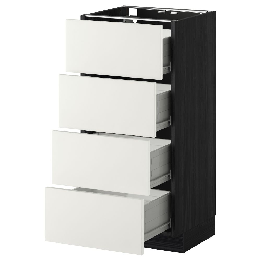 Напольный шкаф 4 фронтальных панели, 4 ящика МЕТОД / ФОРВАРА, черный, Хэггеби белый - схема-чертеж с размерами