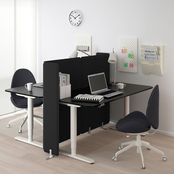 Стол-трансформер с экраном, ясеневый шпон, черная морилка, белый 160x160 120 см IKEA БЕКАНТ 492.893.87 - фото 2