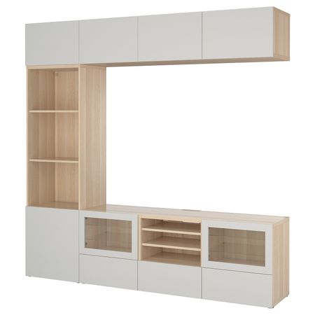 Шкаф для ТВ, комбинированный, стекляные дверцы, под беленый дуб, Лаппвикен светло-серый прозрачное стекло 240x40x230 см IKEA