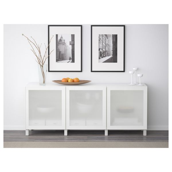 Комбинация для хранения с дверцами БЕСТО, белый, Глассвик белый прозрачное стекло (180x40x74 см) - схема-чертеж с размерами