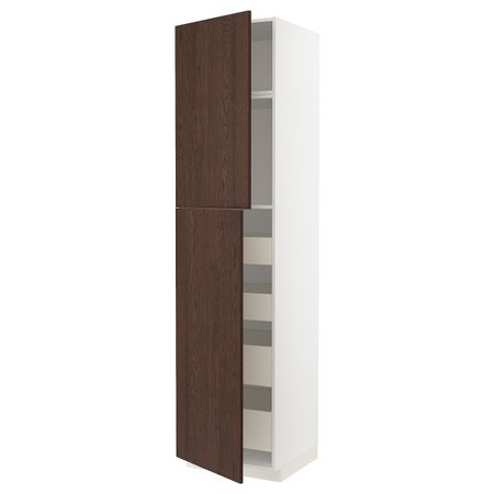 Высокий шкаф/2дверцы/4ящика, белый/Синарп коричневый 60x60x240 см IKEA METOD МЕТОД / MAXIMERA МАКСИМЕРА 894.049.17