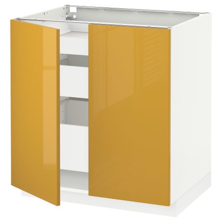 Напольный шкаф с 2 дверцами, 3 ящиками МЕТОД / МАКСИМЕРА, белый, Ерста желтый (80x60 см)