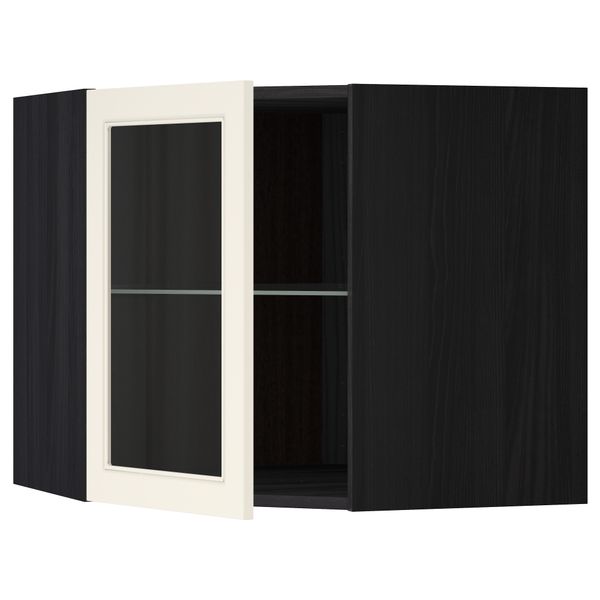 Угловой навесной шкаф с полками, стекляными дверцами МЕТОД, черный, Хитарп белый с оттенком - схема-чертеж с размерами