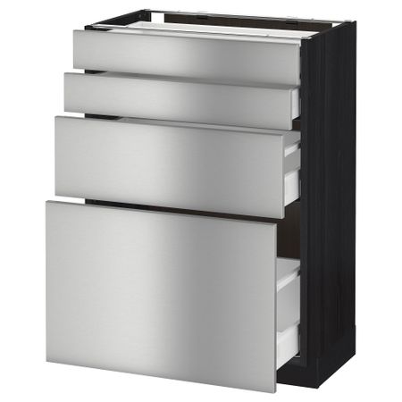 Напольный шкаф 4 фронтальных панели, 4 ящика МЕТОД / МАКСИМЕРА, черный, Гревста нержавеющ сталь